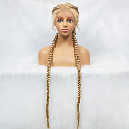 Handmade Double Dutch Cornrow Braided Wig | Natural Black Lace Front | Baby Hair | Kanekalon Synthetic Wig for Women