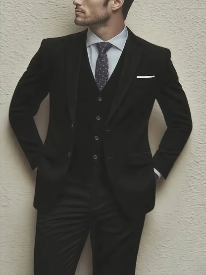 Men 3pcs Suit Set, Jacket + Vest + Pants, Fashionable High-Quality, Formal Attire.