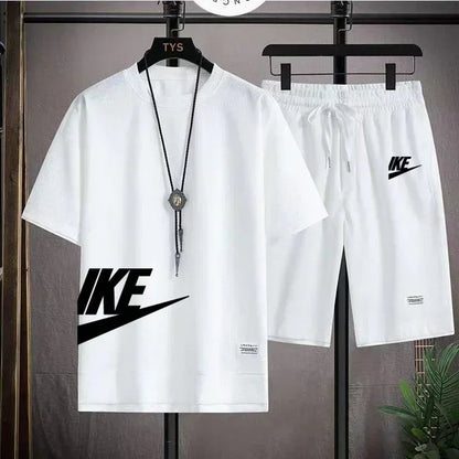 summer men casual short sleeved T-shirt shorts sports set, outdoor breathable jogging shorts 2-piece set.