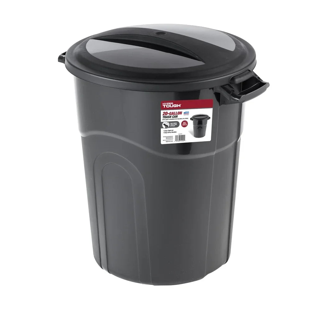 20 Gallon Heavy Duty Plastic Garbage Can with Click Lock Lid, Portable Indoor Outdoor Waste Container.