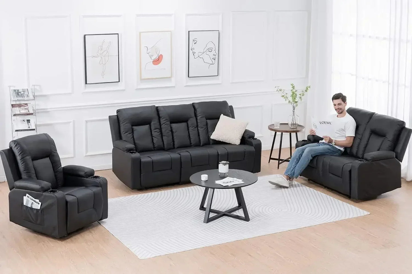 Recliner Chair Set, Leather Recliner Living Room Furniture Sets, Recliner Sofa Loveseat.