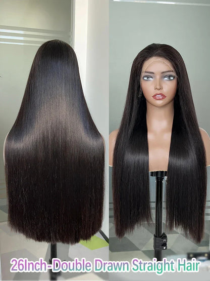 250% Density HD Lace Frontal Wig | Super Double Drawn Straight Virgin Human Hair | Natural Black