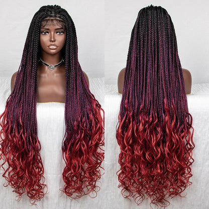 36" Water Wave Braided Wig | Lace Front | Baby Hair | Long Braids