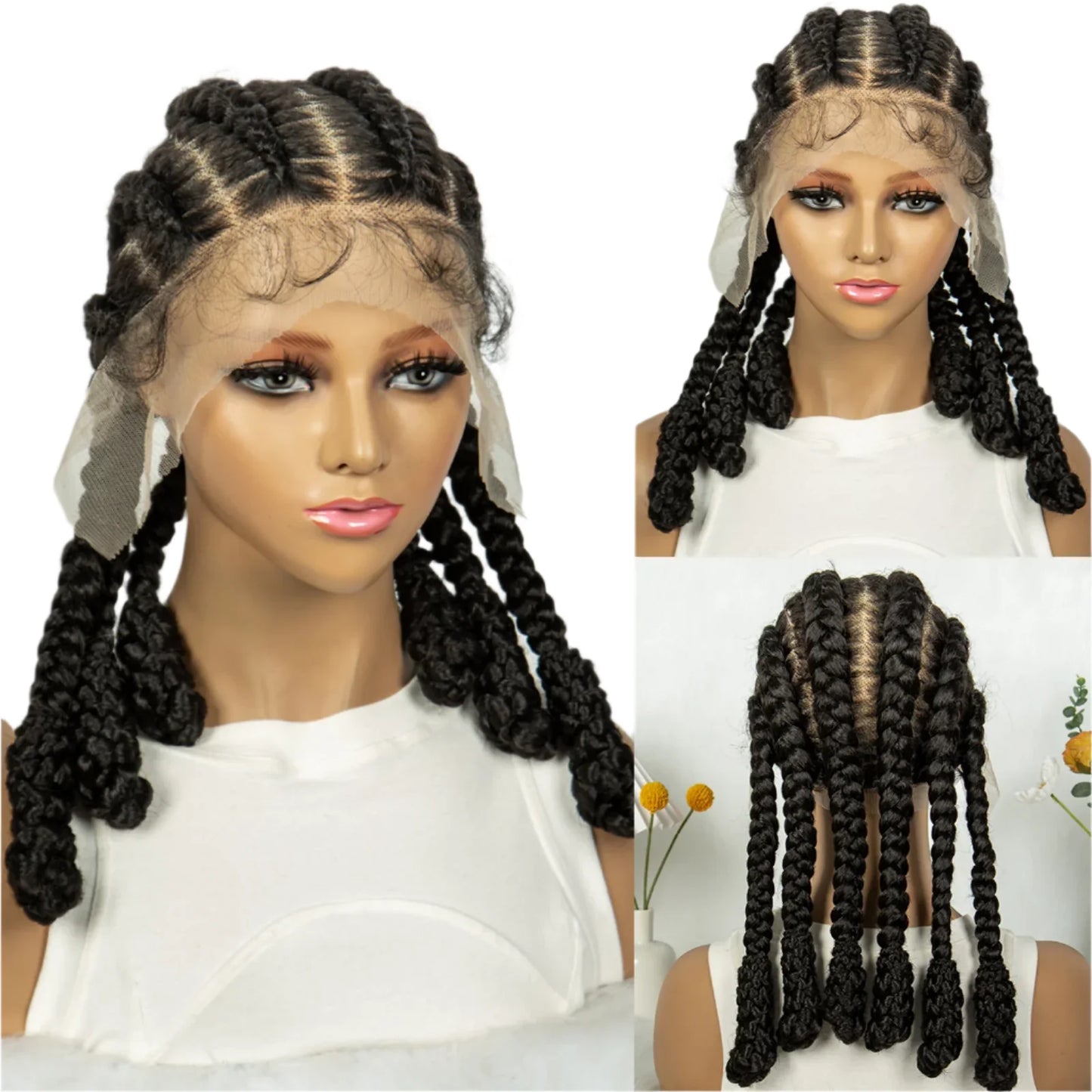 KIMA Cornrow Box Braided Full Lace Wig with Baby Hair | Synthetic Braids Wig for Africa Women & Men