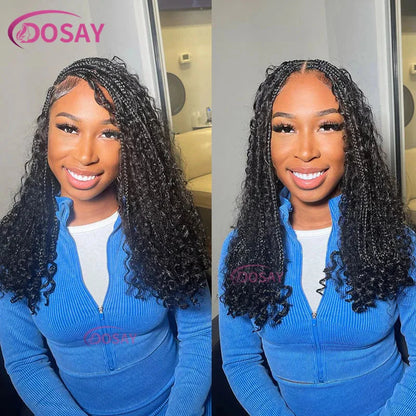 12" Curly Boho Braids Bob Wig | 360 Full Lace | Knotless Box Braids | Baby Hair