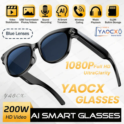 2026 AI Smart Glasses, 200W HD Camera, 1080P Translation, AI Voice Assistant, Music Playback, LED Flashlight Men Women Smart Glasses.