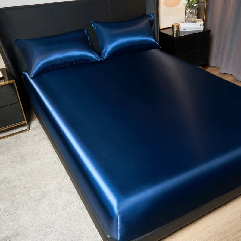 Elegant Satin Fitted Bed Sheet- Luxurious 35cm Height, Universal King/Queen Size.