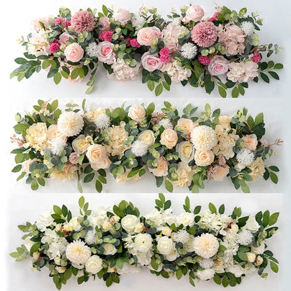 100cm Luxury White Rose Artificial Flower Row Wedding Table Centerpiece Flowers.