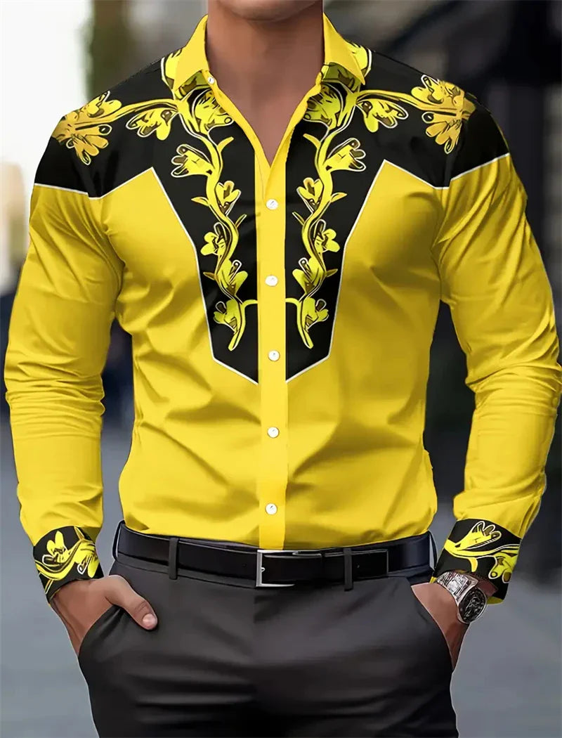 Men Long Sleeve Shirt, 3D Printing Style Vintage Denim Comfortable High Quality.