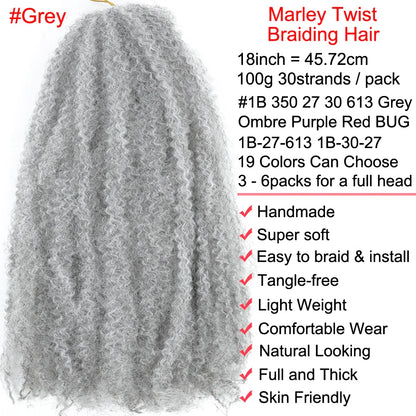 18" Marley Twist Braiding Hair | Crochet Braids | Afro Twist Kinky Hair Extensions | Ombre Colors | 30 Strands/Pack