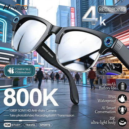 New1080P Anti-shake, Video Recording, 800W HD Smart Glasses,100+Language Translation, WIFI Transmission Call, AI Chat Glasses.