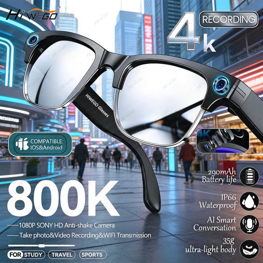 New1080P Anti-shake, Video Recording, 800W HD Smart Glasses,100+Language Translation, WIFI Transmission Call, AI Chat Glasses.