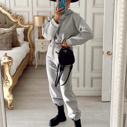 Winter Tracksuit Women Two Piece Set - Oversized Hoodie Sweatpants, Solid Color Sportswear Suit.