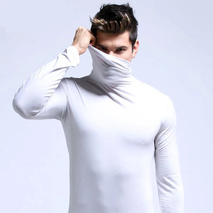 Men Turtleneck T-Shirts Casual High Collar Long Sleeve Plus Size Tees.
