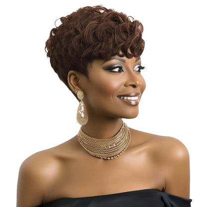 Black women's short elf wig with bangs, curly  wig