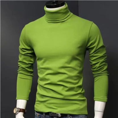 Men Turtleneck T-Shirts Casual High Collar Long Sleeve Plus Size Tees.