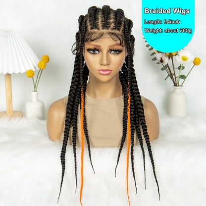 Knotless Box Braids Full Lace Wig | Cornrow Accents | Baby Hair | Synthetic Braided Wig