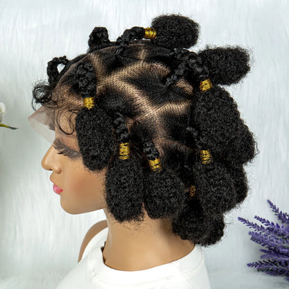 Stunning Burgundy #99J Handmade Bantu Knots Braided Wig - Full Lace, Baby Hair