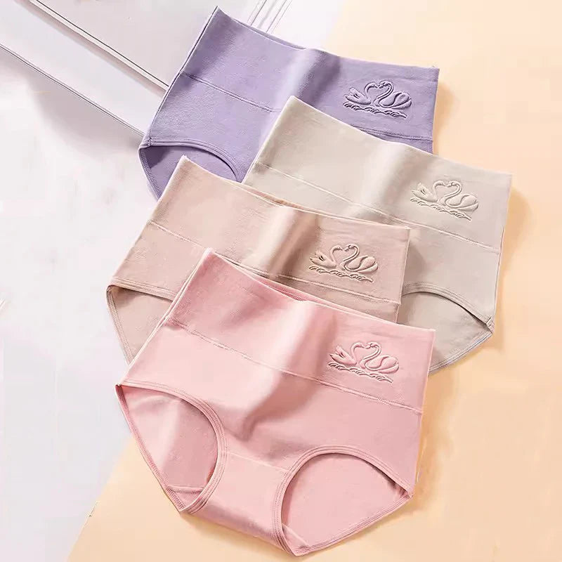 High Waist 4Pcs/Set Cotton Panties, Women Body Shaper Briefs Plus Size M-4XL.