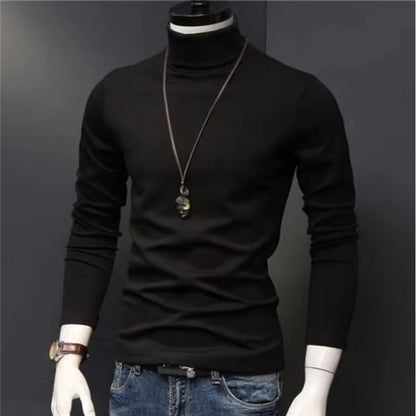 Men Turtleneck T-Shirts Casual High Collar Long Sleeve Plus Size Tees.