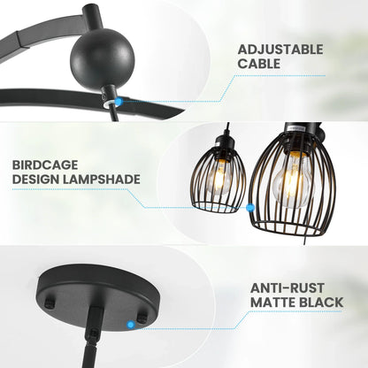 Contemporary Lighting Adjustable Farmhouse Chandelier Black Rope Pendant