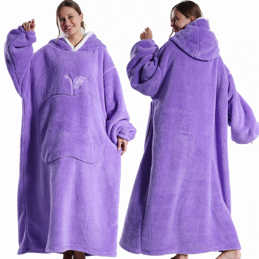 Extra Long Wearable Blankets, Winter Flannel Hooded Blanket, Full Sleeves Men Women Soft Throw Blanket.