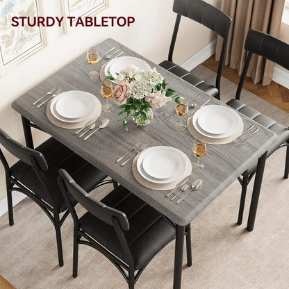 5-Piece Industrial Dining Table Set, Compact Kitchen Table & 4 Padded Chairs, Dining Room Furniture Set for Small Space.