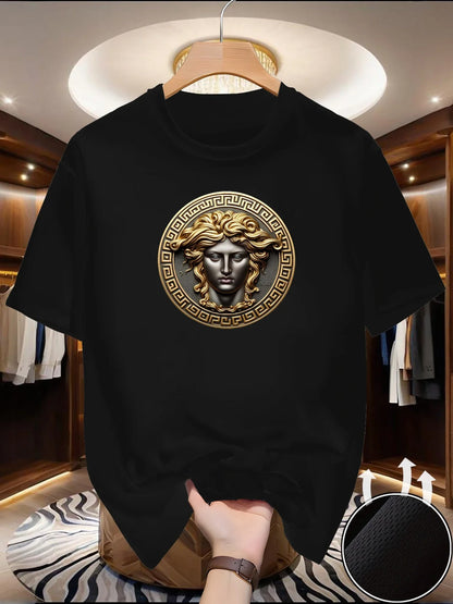 New round Neck Running T-shirt Men Summer Thin Top Art Printing, Quick Dry Short Sleeve Breathable T-shirt.