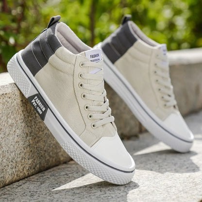 Men canvas shoes, fashionable and trendy, mid-top, comfortable, outdoor hiking, lightweight.