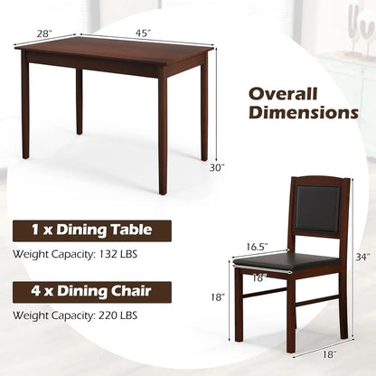 Dining Table Set for 4, Farmhouse Solid Wood Dinette Set w/Rubber Wood Legs, Upholstered Seat & Padded Backrest.