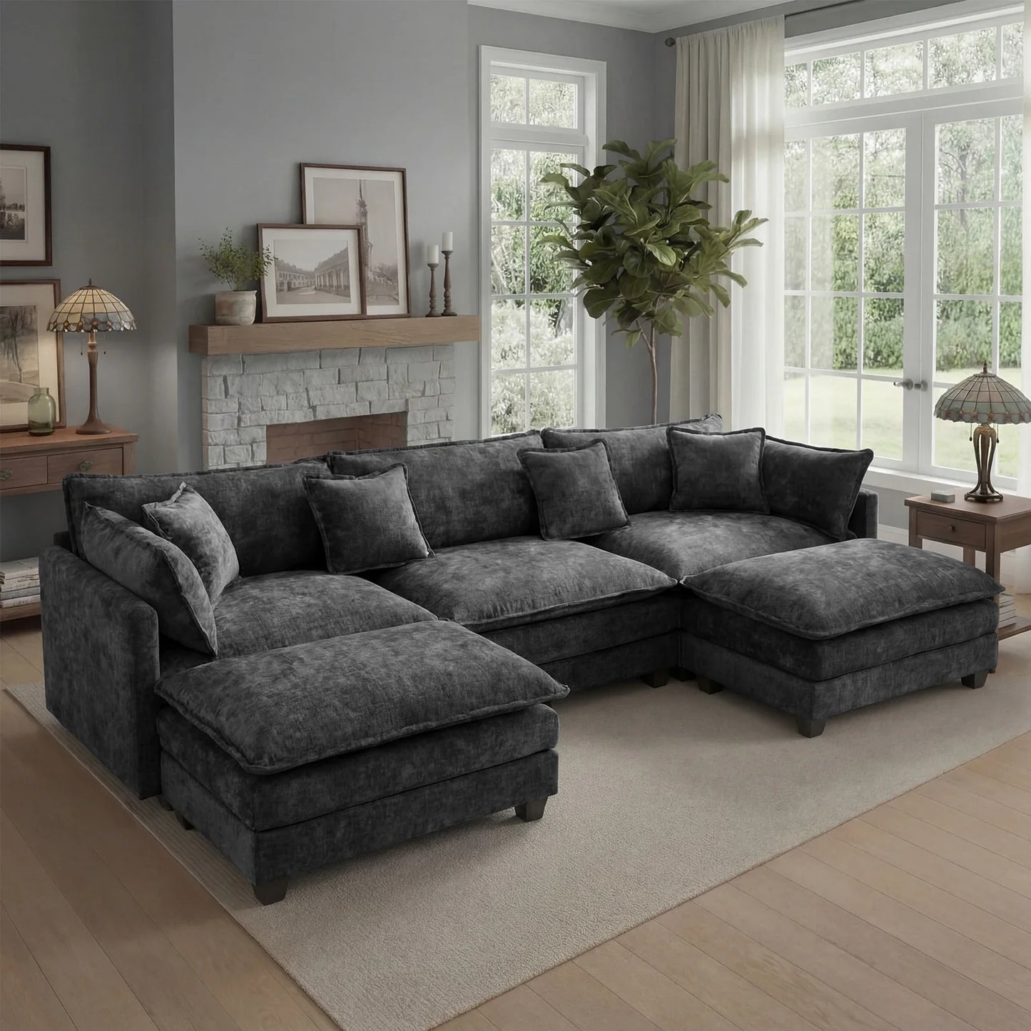 Redlife 113.4" Modular Sectional Sofa with Ottoman, Comfy Cloud Couch with Deep Seat (23.6" D), Solid Wood Frame, for Living Room.