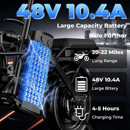 500W Adult Electric Bike, 20 MPH, 48V 10.4Ah Removable Battery.14 Inch Folding Electric Bike, Multi-Shock Absorption.