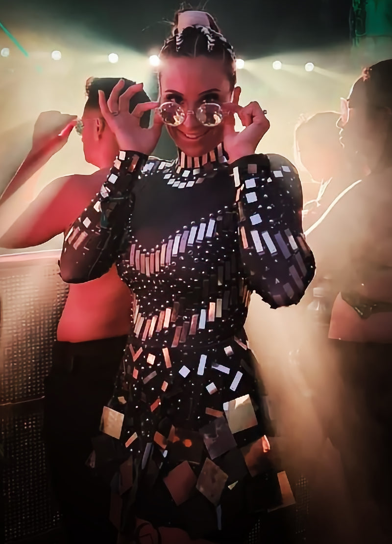 Astraea Reflective Mirror Bodysuit Dress | Futuristic Disco Ball Festival &amp; Stage Outfit – Manifestie