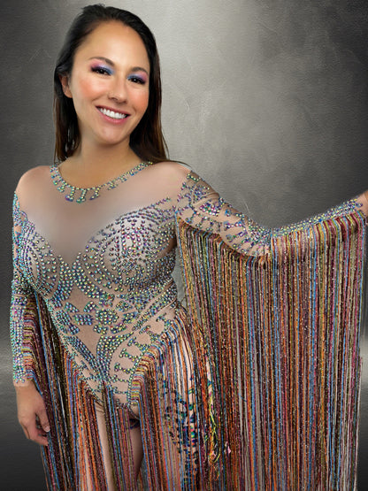 The Elton Rhinestone Fringe Bodysuit | Long Tassel Festival, Drag & Stage Outfit – Manifestie