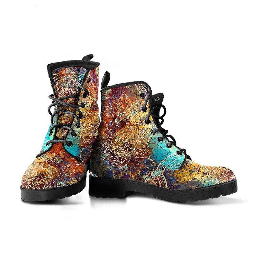 Vintage Mandala  Memory Foam Boots | All Season Lace Up Boots | Vegan Leather Combat Boot
