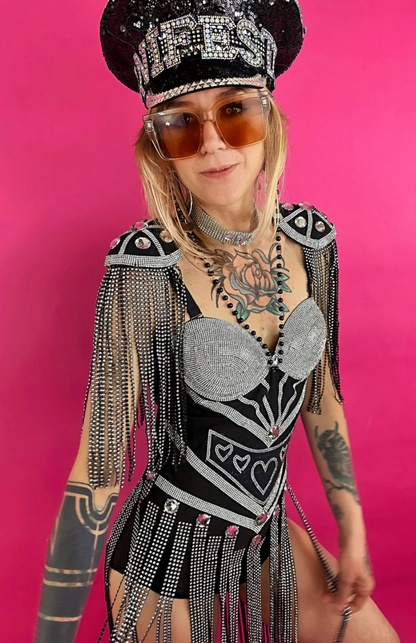 Xena Crystal Fringe Bodysuit | Rhinestone Tassel Festival Outfit – Manifestie
