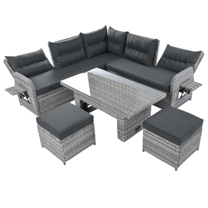 Outdoor Furniture Set Patio Rattan with Recliners and Tables