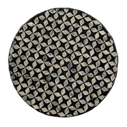 D14x20' Black Round Accent Capiz Stool, Garden Side Table
