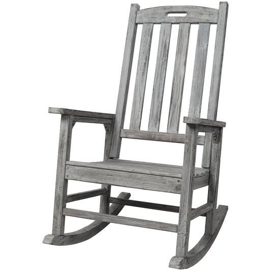 Wooden Oversized Porch Rocker Chair With Wide Seat and Tall Backrest