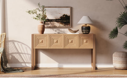 Geometric Carved Console Table with Soft-Close Drawers
