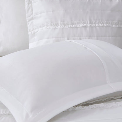 5 Piece Microfiber Ruffled Comforter Set White California King