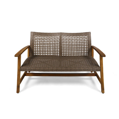 Hampton Outdoor Acacia Wood Wicker Loveseat