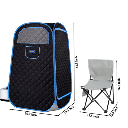 Portable Folding Full size Steam Sauna with 1000W&2.2L steam Generator. Personal Sauna Tent for Relaxation & Spa at home. Fast heating. Folding Steel Rim, it's easy to install, with FCC certification.