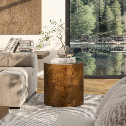 Nebula 20' Accent Oval Pillar Side Table, Medium Brown Walnut Burl Wood
