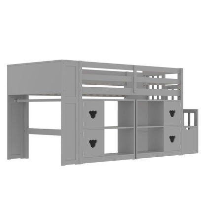 Loft Bed With Storage Cabinets, Staircase Drawers & LED Lights