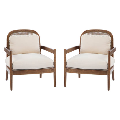 Elliston Rattan Backrest Solid Wood Accent Chair with Cushions - Set of 2