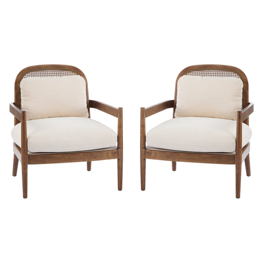 Elliston Rattan Backrest Solid Wood Accent Chair with Cushions - Set of 2