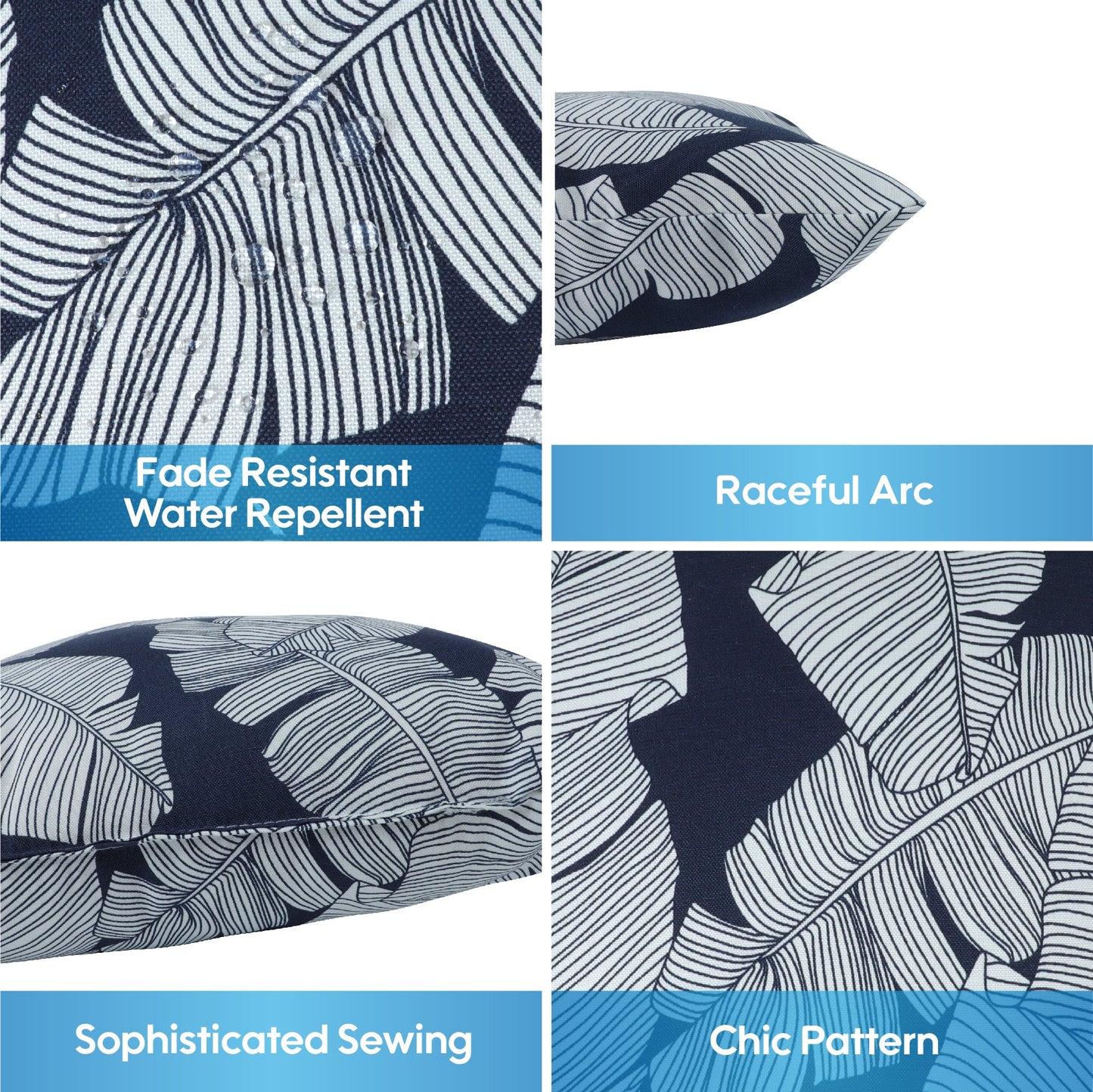 2 Pack Outdoor Throw Pillows, Waterproof & Fade-Resistant (18x18 Inch, Blue Leaf)
