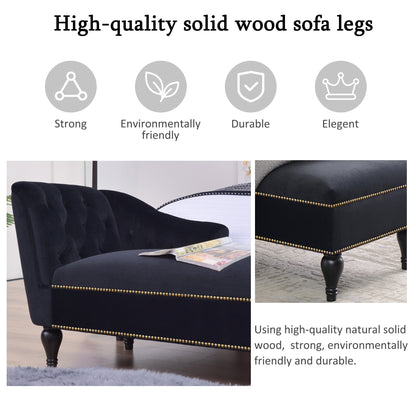 58" Velvet Chaise Lounge with Nailhead Trim and Solid Wood Legs