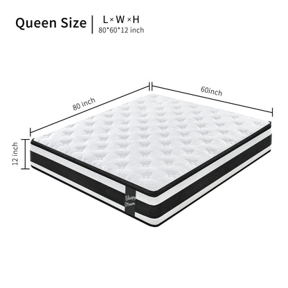 Full Size Hybrid Mattress Breathable Cool Knitted Fabric Cover Soft Memory Foam Individual Pocket Spring CetriPUR-US